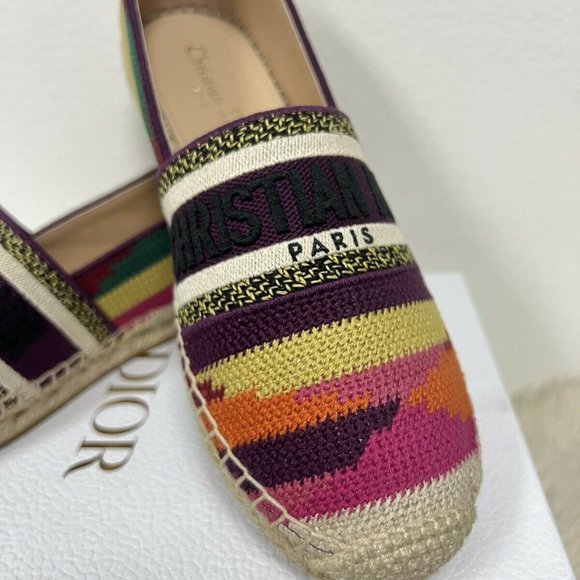 NIB DIOR Granville Logo Embroidered Multicolor Patchwork Flat Espadrille 38 - Picture 5 of 9